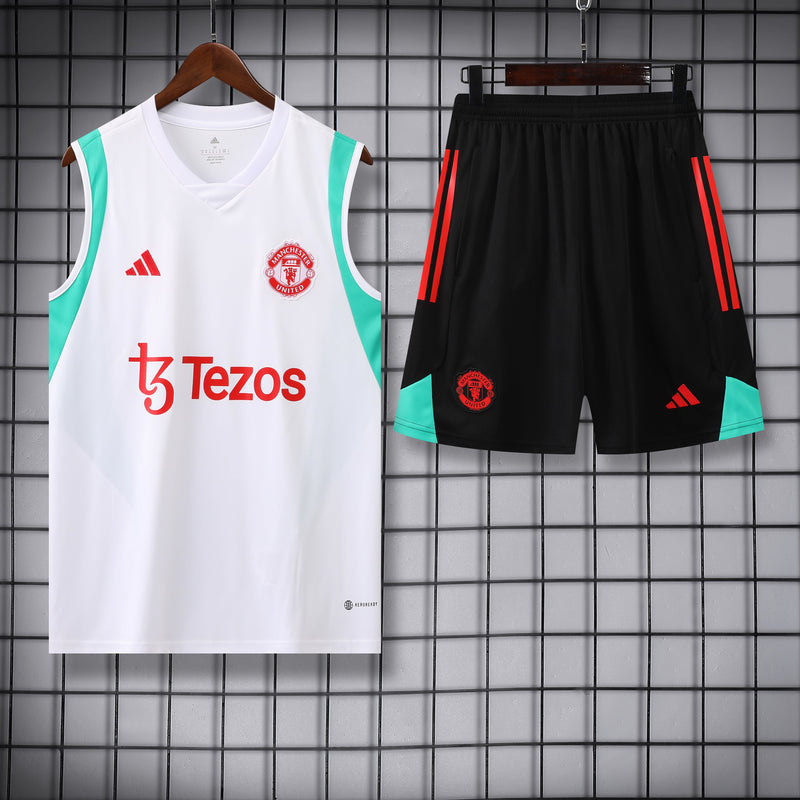 Kit Treino Manchester United 23/24 Adidas - Branco com Preto